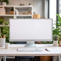 monitor white screen mockup with blank screen while working at office