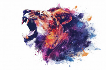 An abstract watercolor lion roars with a burst of colors and dynamic splashes,ai generated - obrazy, fototapety, plakaty