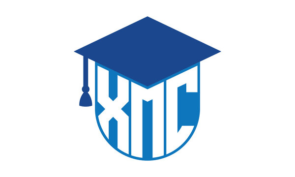 XMC initial letter academic logo design vector template. school college logo, university logo, graduation cap logo, institute logo, educational logo, library logo, teaching logo, book shop, varsity