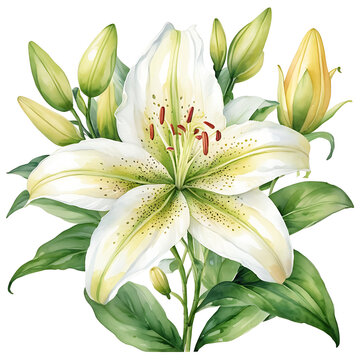 Watercolor Lily flower PNG image on a transparent background, Lily image isolated on transparent png background