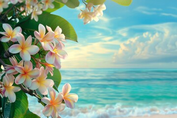 A beautiful backdrop of fragrant plumeria flowers - obrazy, fototapety, plakaty