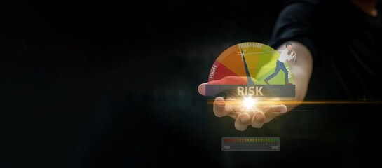 Businessman showing risk, A businessman contemplating a bold and potentially dangerous move on a...