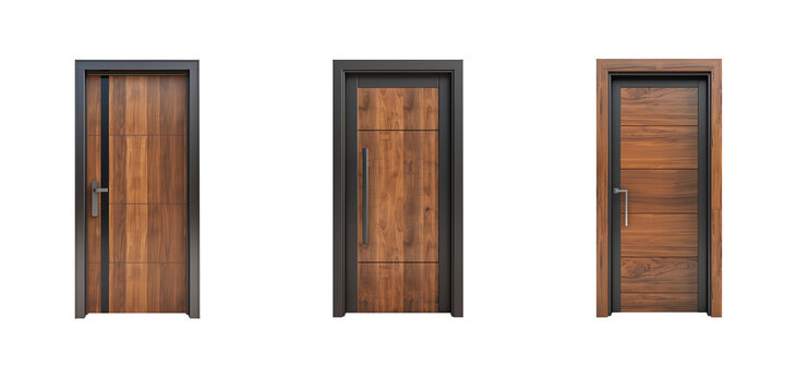 Set of door with different designs isolated on transparent background