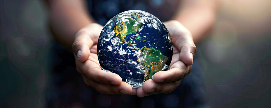 Earth in hands, concept of protection and sustainability
