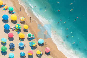 aerial view of beach - obrazy, fototapety, plakaty