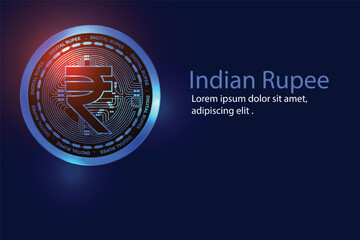Indian Rupee, digital money inr indian rupee coin background with text space