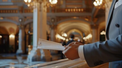 Within the hotel lobby, a close-up lens focuses on the concierge attentively sharing customized suggestions with guests, elevating their travel endeavors.
