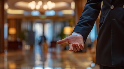 Helpful close-up of a concierge providing personalized recommendations to hotel guests, enhancing their tourism experiences.