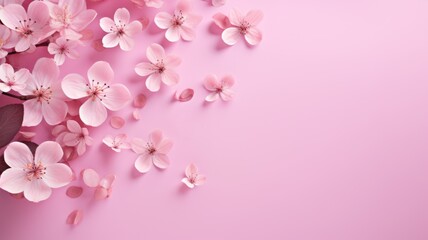 Fototapeta na wymiar Cherry blossoms with a gradient pink hue - A spray of cherry blossoms adorns one edge, against a gradient pink canvas signifying warmth and love