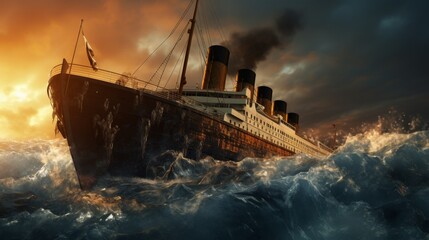 Titanic hit an iceberg in the ocean - obrazy, fototapety, plakaty