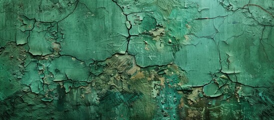 Obraz premium A green grunge background with texture and stains, creating an industrial look for design projects.