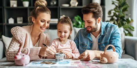 A family creating a savings plan for a vacation. 