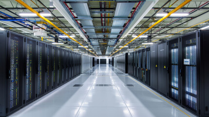 Obraz premium Server Room with Glass Corridor and Industrial Design