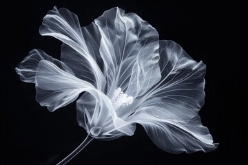 Monochrome X-ray effect of a blooming flower - This image features a stunning X-ray effect, showcasing the bloom of a flower with beautiful monochrome tones and textures - obrazy, fototapety, plakaty