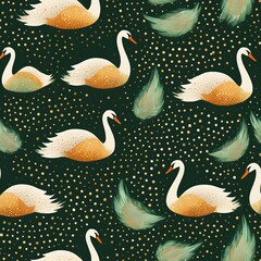 seamless pattern with feathersand swans