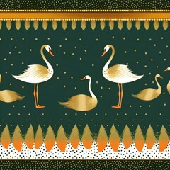 swans with glittered dots green background.