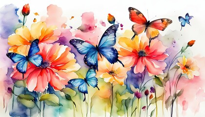 watercolor hand painted watercolor with butterfly