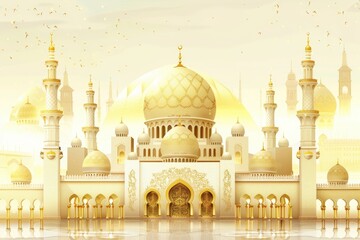 Fototapeta na wymiar Gorgeous illustration background of a golden mosque. Generative Ai