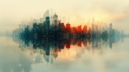 Double exposure cityscape: Contrast between affluent and impoverished areas captured in a striking visual narrative, highlighting the stark realities of urban life. - obrazy, fototapety, plakaty