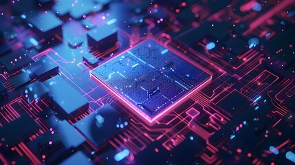 Fototapeta premium Ethereal Microchip Pulsating in Captivating Cyberspace Backdrop