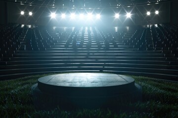 In the center of the stadium, surrounded by rows, is the podium. Generative Ai