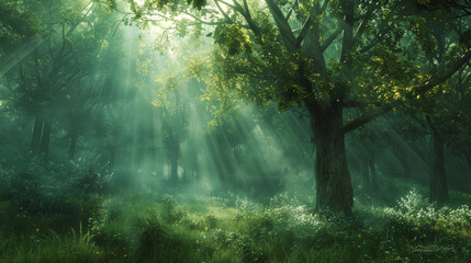 Fototapeta premium Forest Morning Sunlight Through Trees