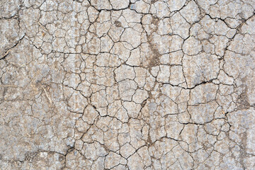 dry soil arid or ground to land crack broken and drought on area lacks water by top view from El Niño or La Niña for agriculture and floor texture background