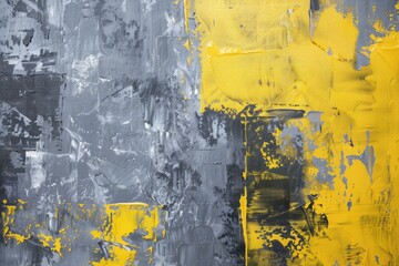 Large-format abstract art painting in shades of grey and yellow. Generative Ai