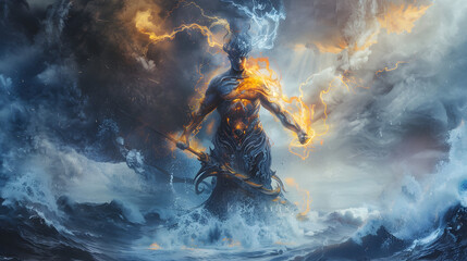 Titan Kronos: An awe-inspiring depiction of the primal deity in Ancient Greek Mythology - obrazy, fototapety, plakaty