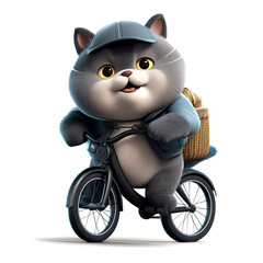 Cute cartoon cat driver. A prankish cat driving a bicycle. AI generated.