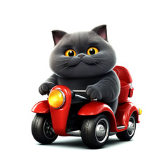 Cute cartoon cat driver. A prankish cat driving an ATV. AI generated.