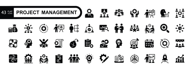 Project management icon collection. Time management and planning concept. Solid icon set.	