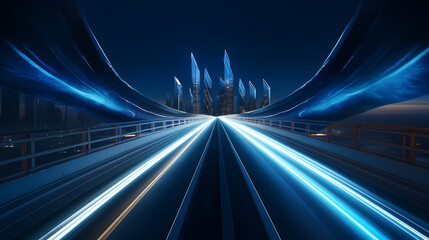 Fototapeta na wymiar Motion blurred blue bridge at night