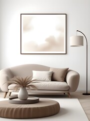 Mockup poster frame in minimal living room interior background, interior mockup design, frame mockup