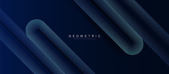 Abstract background with blue geometric rectangle lines. Modern minimal trendy shiny lines pattern horizontal. Vector illustration