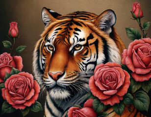 Japanese tattoo tiger and rose