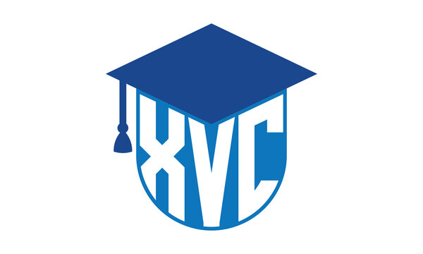 XVC initial letter academic logo design vector template. school college logo, university logo, graduation cap logo, institute logo, educational logo, library logo, teaching logo, book shop, varsity
