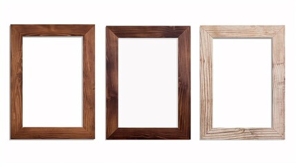 Wooden border blank frame mockup set design on white background.Home decoration.Photo presentation.3d rendering.