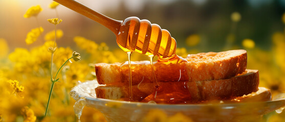 Honey on an interesting graphic composition. - obrazy, fototapety, plakaty