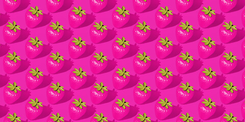 Strawberry on pink background. For cafe, menu, restaurant. 3d template background.