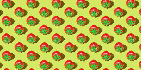 Strawberry on yellow background. For cafe, menu, restaurant. 3d template background.