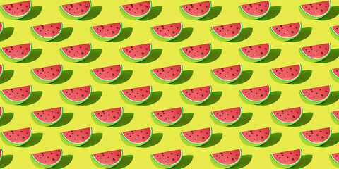 Watermelon on yellow background. For cafe, menu, restaurant. 3d template background.