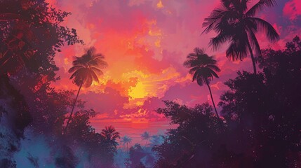 Fototapeta na wymiar Tropical Sunsets Create a inspired by the colors and textures of tropical sunsets, with hues of pink, orange, and purple blending together in a dreamy and romantic composition ,clean sharp