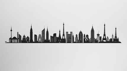 Obraz premium Architectural Silhouettes Design a featuring simplified silhouettes of iconic architectural landmarks or cityscapes rendered in black and white for a modern and urbaninspired aesthetic ,high detailed