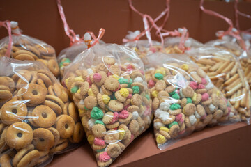 Various types of biscuits selling at the stall.