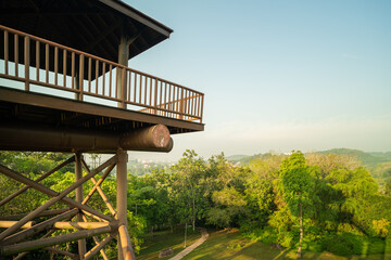 Beautiful landscape view of the Observation towers in Putrajaya Wetlands Park. - obrazy, fototapety, plakaty