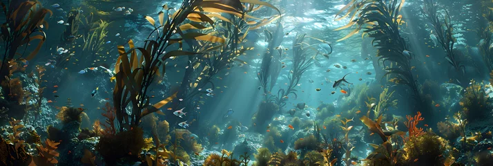 Fotobehang Dive into the Depths - A Mesmerizing View of the Kelp Forest Ecosystem © Leon