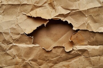 Torn brown paper with a circular gap in the middle. - obrazy, fototapety, plakaty