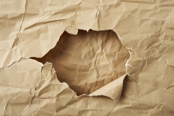 Torn brown paper with a circular gap in the middle. - obrazy, fototapety, plakaty