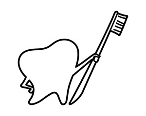 Tooth icon with toothbrush on white background.
